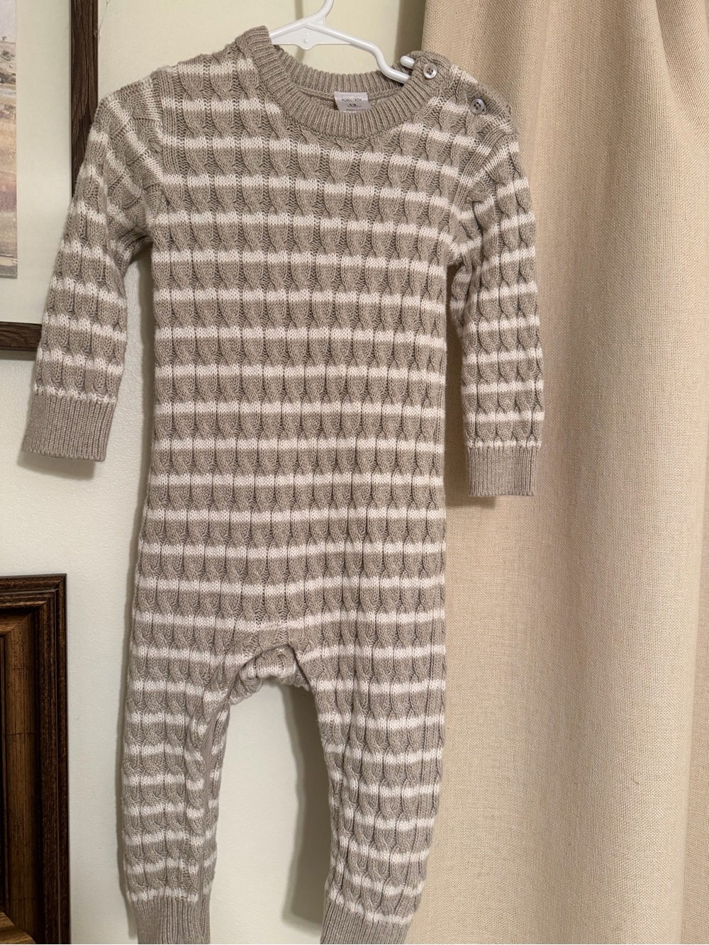 Nordstrom Baby Neutral Stripe Knit One-Piece for Kids - Cozy Taupe & Cream. 12mo